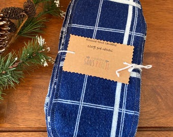 Papier de toilette lavable en flanelle recyclée bleu à carreaux (20 feuilles)