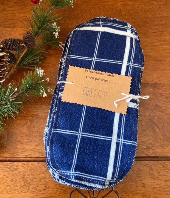 Papier de toilette lavable en flanelle recyclée bleu à carreaux (20 feuilles)