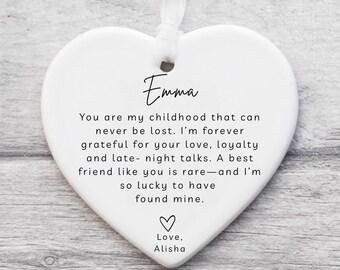 Personalized Best Friend Heart Ornament, Custom Message Keepsake