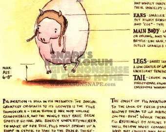 Pig Aviation Primer – 9x12 Misinformational Watercolor Print