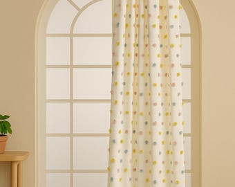 Pom Pom Linen Look Curtains – Boho Nursery & Kids Room Decor, Custom Handmade Drapes