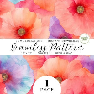 Papier numérique à motif transparent Joli coquelicots 1 | Papier de scrapbooking à motif numérique d'une page pour travaux manuels en papier, journal indésirable, usage commercial