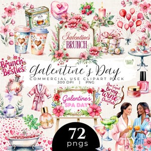 Galentine&#39;s Day Clipart - Cute Watercolor Friendship Graphics - Best Friends PNG - Digital Download, Paper Crafts, Scrapbook & Junk Journals