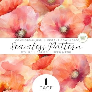 Papier numérique à motif transparent Joli coquelicots 2 | Papier de scrapbooking à motif numérique d'une page pour travaux manuels en papier, journal indésirable, usage commercial