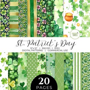 Pack de motifs numériques Saint-Patrick | Modèles de célébration de mars, journaux indésirables, arts du papier, scrapbooking, JPEG PNG, usage commercial