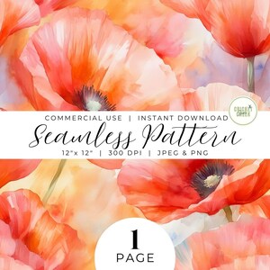 Papier numérique à motif transparent Joli coquelicots 3 | Papier de scrapbooking à motif numérique d'une page pour travaux manuels en papier, journal indésirable, usage commercial