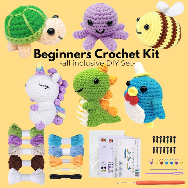 DIY Crochet Kit for Beginners – All-Inclusive Set with Video Tutorial – Learn to Crochet Your Own cute little animal - Giftidea, Kit