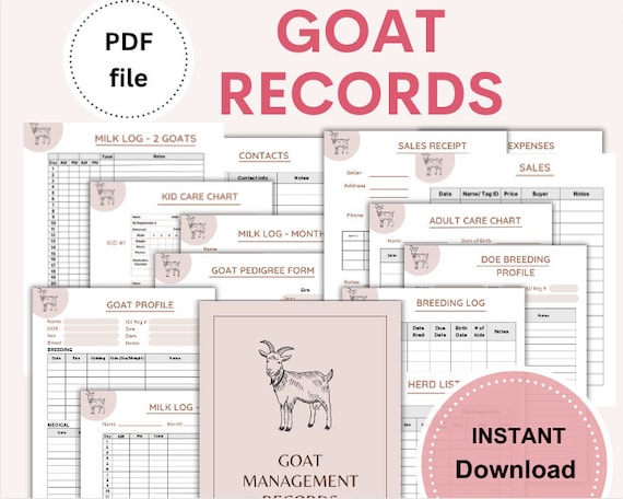 Goat Logs, Breeding, Milk Log, Digital PDF, Farmer Gift, Homestead Management, Farm, Animal Logbook, Binder Management Farm Health Record