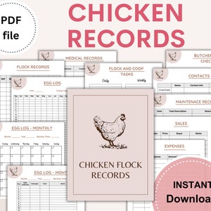 Chicken Logs Flock Management Records, Printable PDF, Farmer Gift, Egg Count, Homestead Management, Farm, Animal Logbook Planner Binder