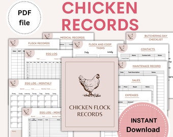 Huhn Logs Flock Managment Aufzeichnungen, druckbare PDF, Bauer Geschenk, Eierzahl, Gehöft Leitung, Bauernhof, Tier Logbuch Planer Binder