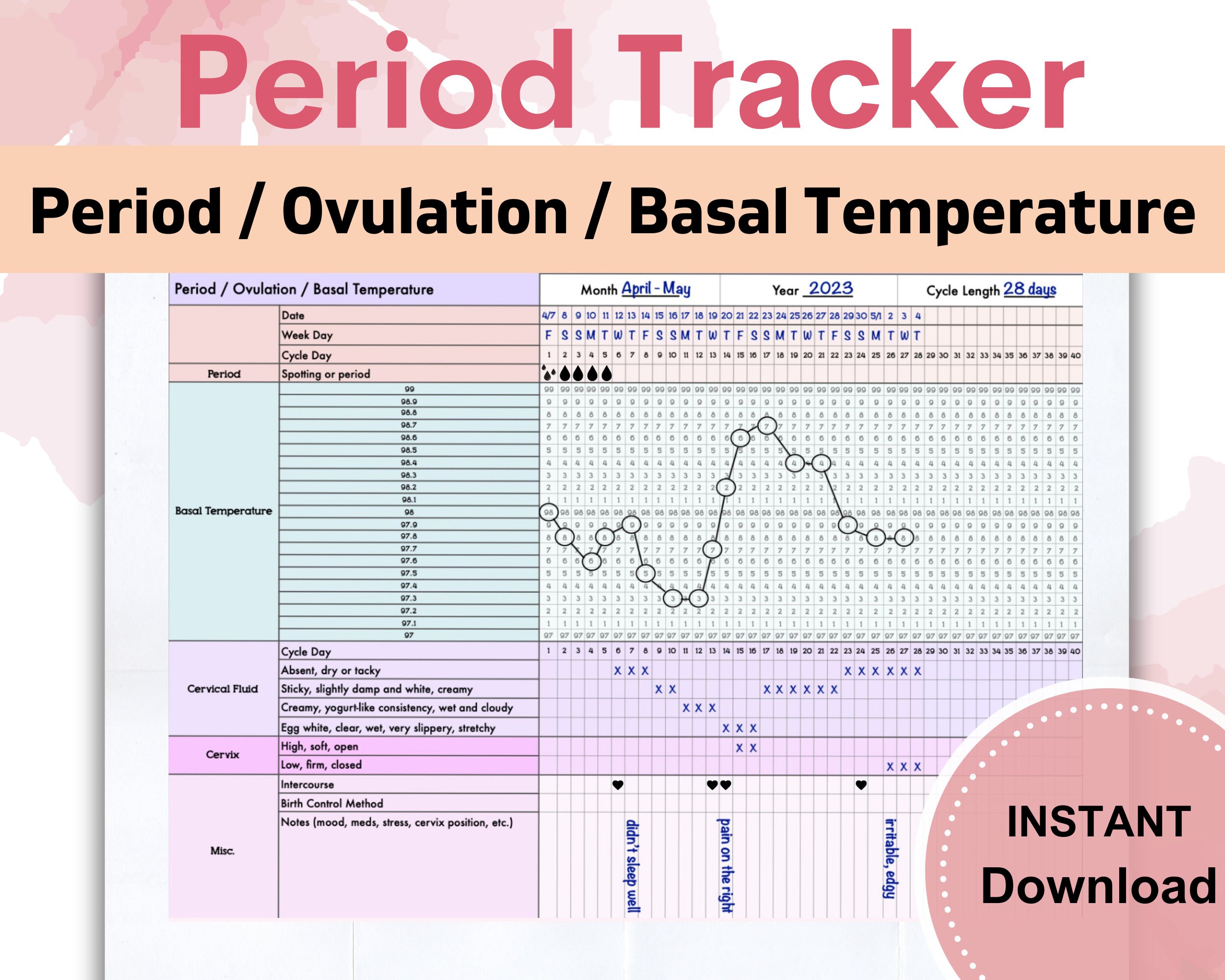 Printable Fertility Chart Gift Basal Body Temperature - Etsy