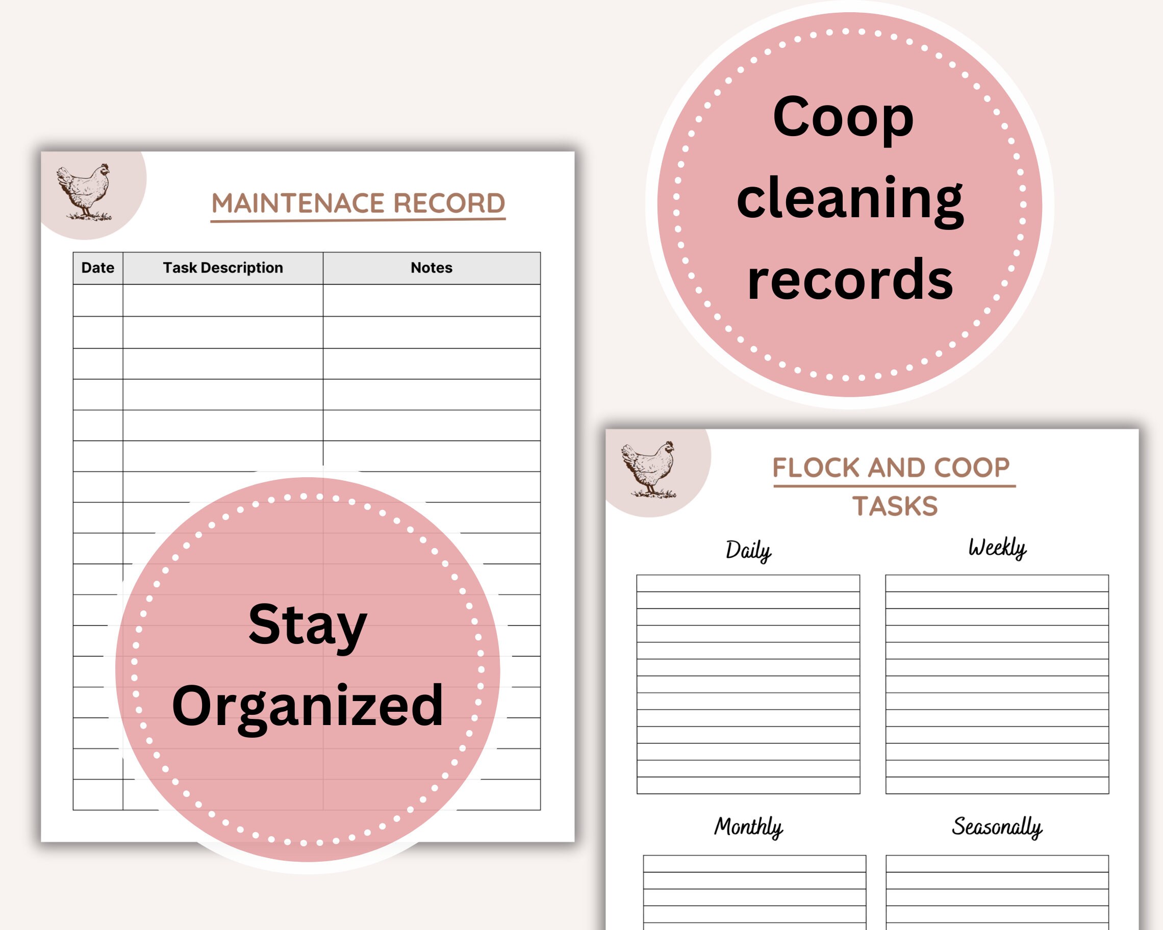 Chicken Logs Flock Management Records, Printable PDF, Farmer Gift, Egg ...