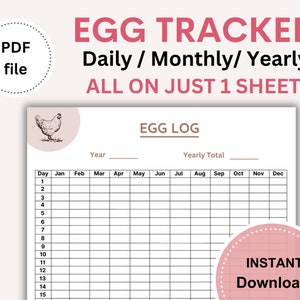 Registro de huevos de gallina (PDF imprimible, regalo para granjeros, conteo de huevos, gestión de fincas, granja, registro de animales)