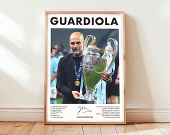 Pep Guardiola Manchester City Football Manager Art Print – Trophy Winner Wall Art