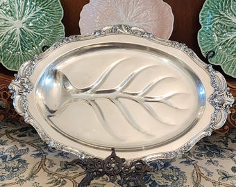 Baroque by Wallace Footed Silverplate Meat Serving Tray
