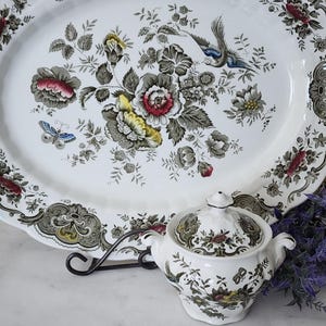 Ridgway Windsor Transferware Platter & Sugar Bowl w/lid, Staffordshire, England