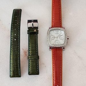 Skagen Denmark Mother of Pearl, Crystal and Embossed Leather Watch