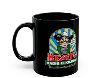 KFAT HAPPY HOUR Real Radio Never Dies Black Ceramic Coffee Cup