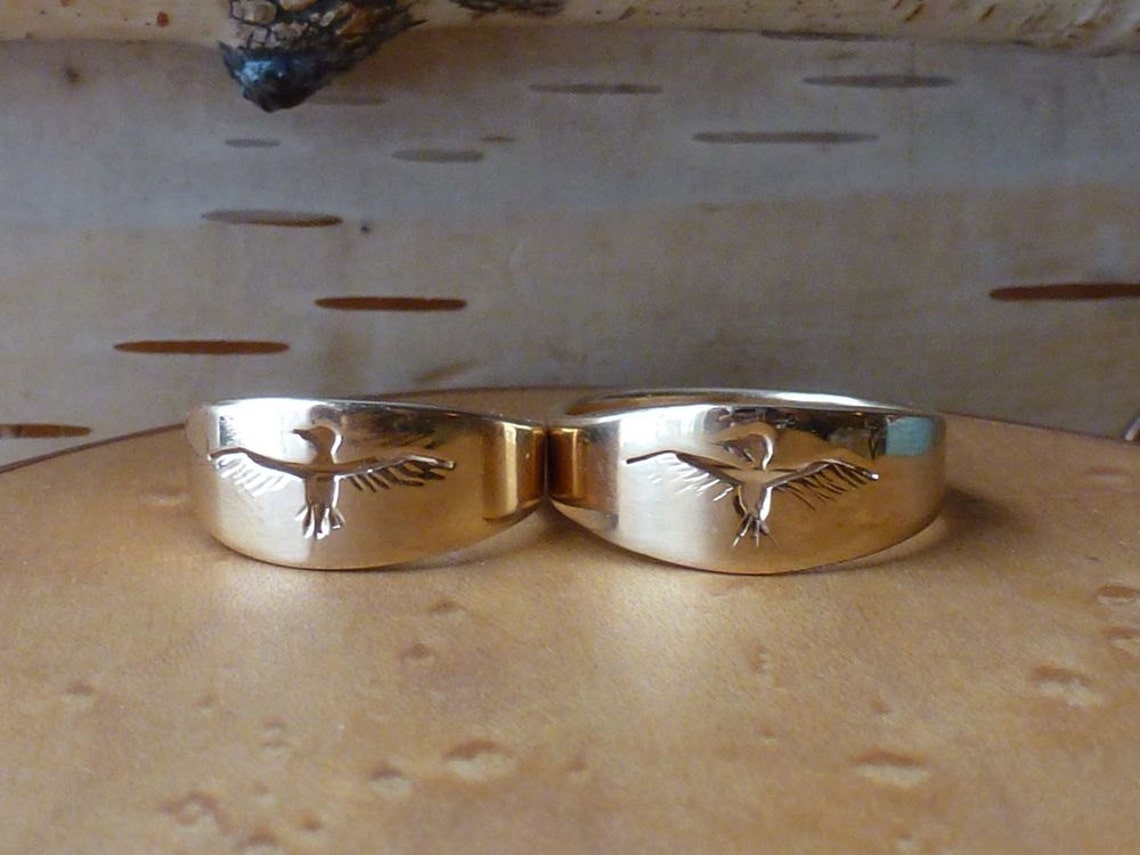 Taking Flight Bird Ring in 14k Yellow Gold Handmade in Maine Etsy