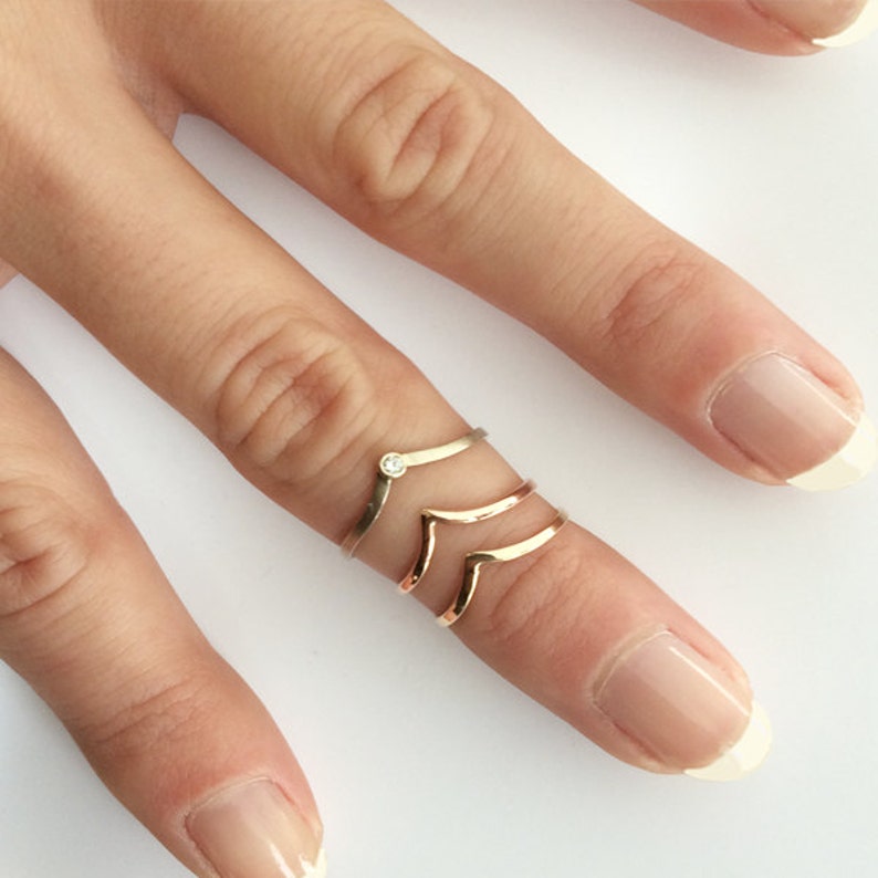 14k Gold Handmade Knuckle Midi Chevron Ring Set Etsy