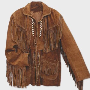 Herren Wildleder Fringe Cowboy Jacke: Bestickter Mantel im Western Style