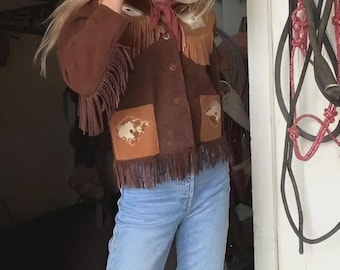 Veste western vintage en daim à franges : style cow-girl rodéo