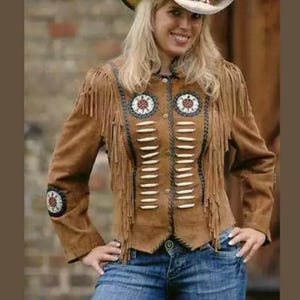 Women&#39;s Fringes Coat Leather Jacket Suede Leather Jacket Vintage Style Ladies Cowgirl Leather Jacket Western Gifts For Her Gifts For Women