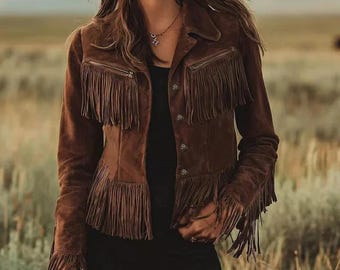Vintage Western Suede Leather Fringe Jacket for Women – Cowboy