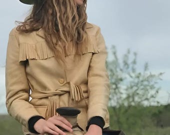 Veste western en daim à franges faite main : style cow-girl vintage