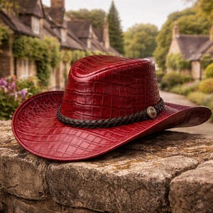 Vintage ? Leather deep red/ Burgundy with green stitching Leather Bucket Hat The Brighton Bucket Hat - Large – The Wanderers Travel Co main image 2
