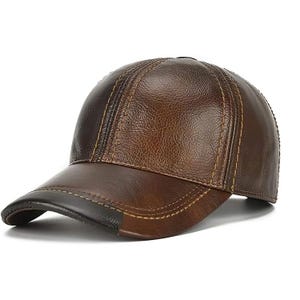 Leren baseballcap heren echt rundleder verstelbare gebogen rand outdoor casual hoed