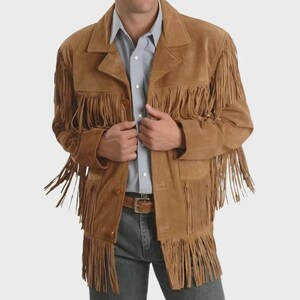 Men&#39;s Fringes Leather Jacket Suede Beige Leather Jacket, Vintage Style Men&#39;s Cowboy Leather Jacket , Western Jacket- Gifts For Him