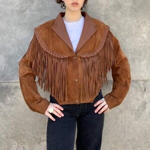 Women's Vintage Western Suede Fringe Jacket With Embroidered