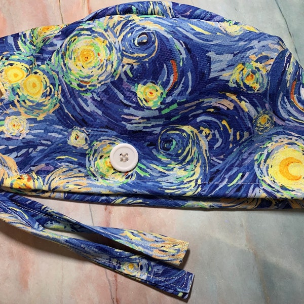 Beautiful starry night art ear saver Scrub Cap Men Women Custom Made Hat Healthcare Headgear Doctors Nurses EMS