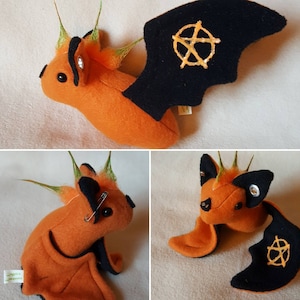Punk&#39;n Bat the Punk Pumpkin Plushie with glow in the dark anarchy symbol
