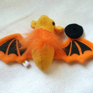 Painted Bat Plushie Kerivoula picta black and orange plush bat with removable beret hat image 3