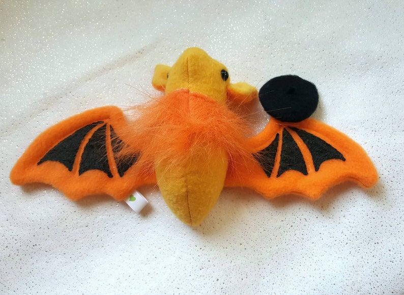 Painted Bat Plushie Kerivoula picta black and orange plush bat with removable beret hat image 3