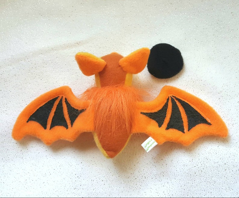 Painted Bat Plushie Kerivoula picta black and orange plush bat with removable beret hat image 4