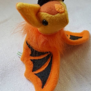 Painted Bat Plushie Kerivoula picta black and orange plush bat with removable beret hat image 7