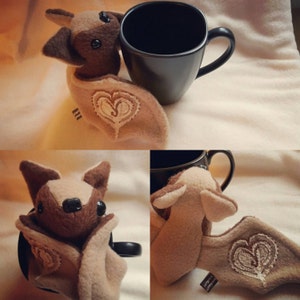 Flappuccino the Coffee Loving Bat - Kawaii, plush, plushie, coffee bean, cappuccino, bat, coffee