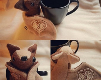 Flappuccino the Coffee Loving Bat - Kawaii, plush, plushie, coffee bean, cappuccino, bat, coffee