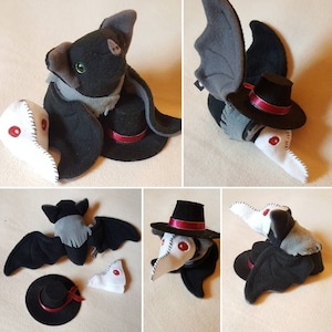 Plague Doctor Bat Plushie with hat mask and scarf