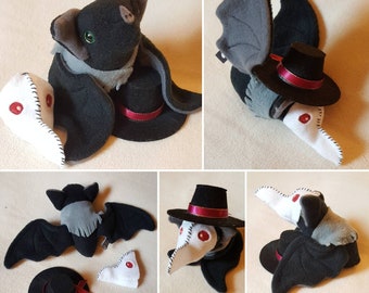 Plague Doctor Bat Plushie with hat mask and scarf