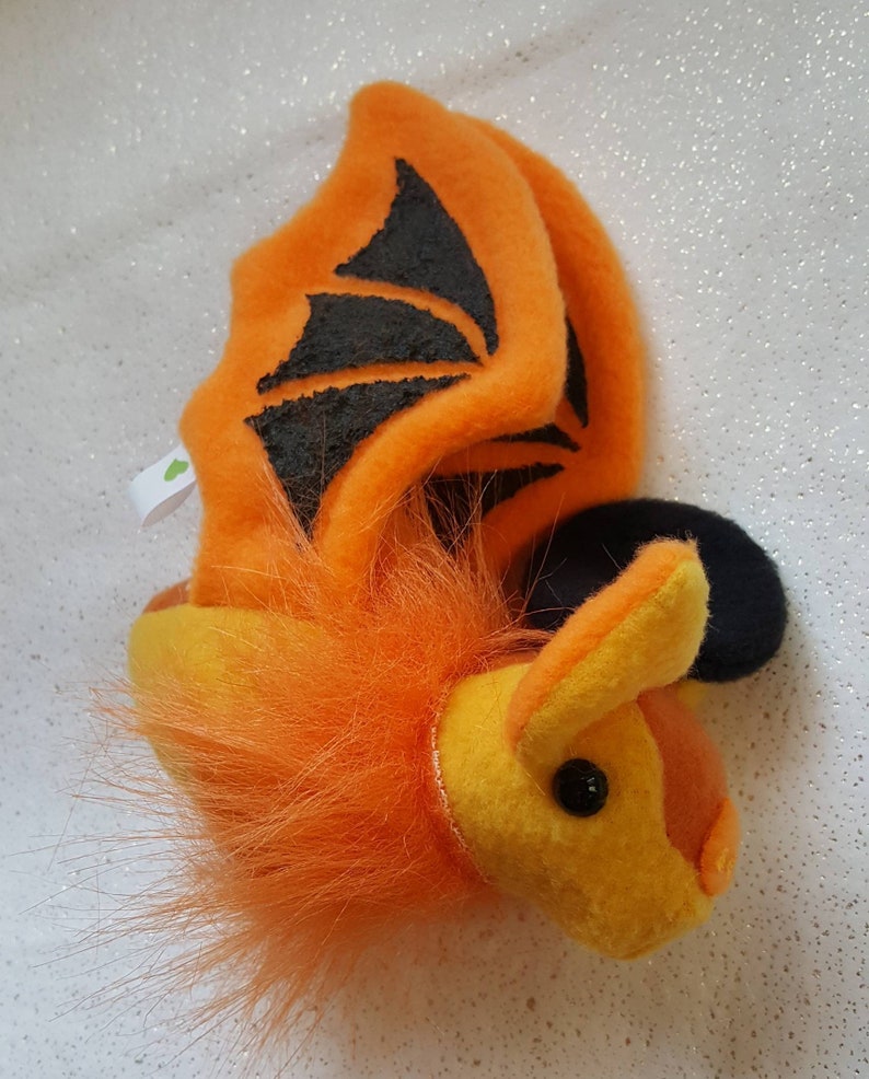 Painted Bat Plushie Kerivoula picta black and orange plush bat with removable beret hat image 5