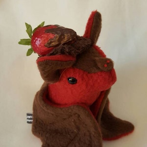Chocolate Covered Strawberry Bat with Strawberry Hat Kawaii, plush, plushie, bat plush, strawberry image 3