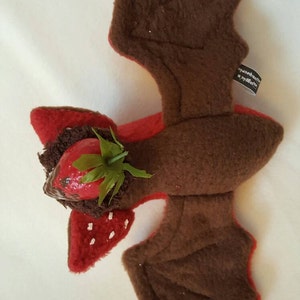 Chocolate Covered Strawberry Bat with Strawberry Hat Kawaii, plush, plushie, bat plush, strawberry image 2