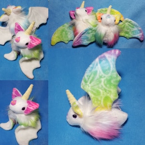 Unicorn Bat Plushie - Kawaii, morcego de pelúcia, arco-íris