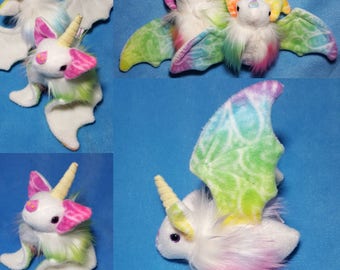 Unicorn Bat Plushie - Kawaii, plush bat, rainbow