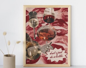 Wine Art | Bar Cart Decor | Digital Download | Vintage Bar Art | Funky Wall Art | Cocktail Art