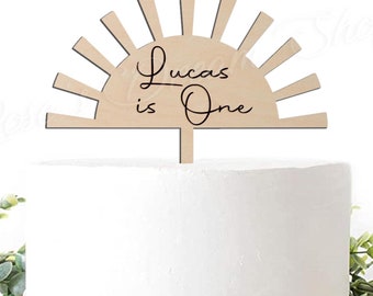 Personalized Sun Cake Topper, Half Sun Cake Topper, First Trip Around the Sun, Boho Sun Custom Wooden Cake Topper with Name, Sun Cake Topper